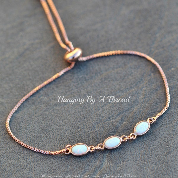 TINY Rose Gold Oval Opal Bracelet,Adjustable Opal Bracelet,Slider Clasp,Triple Three Stone Bracelet,Snake Chain,Bolo,Layer,Minimalist Gift