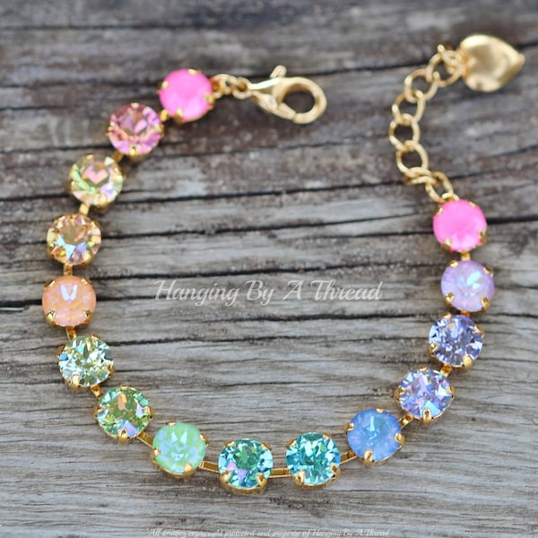 Pulsera de tenis con cristales ombré Confetti, colores pastel, cristales Swarovski de 8 mm, apilables, melocotón, rosa, azul, arcoíris y multicolor.