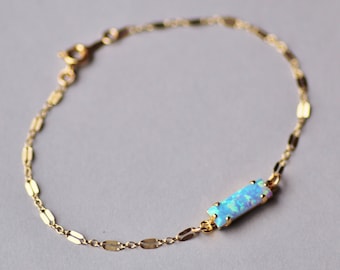 LIMITED Sky Blue Opal Baguette Bracelet,14K Gold Filled Lacy Filigree Bracelet,Small Opal Bracelet,Gift For Her,October Birthstone,Rectangle