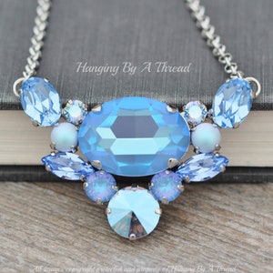 NEW Ocean Blue De Lite Crystal Necklace,Silver,Light Sapphire Shimmer Royal,Multi Stone Statement Pendant,Layer,Swarovski Rhinestone,Gift
