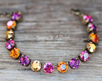 Swarovski Astral Pink Summer Blush Tennis Bracelet,Purple Pink Orange Bright Crystal Bracelet,8mm Rhinestone Bracelet,Layering,Gift