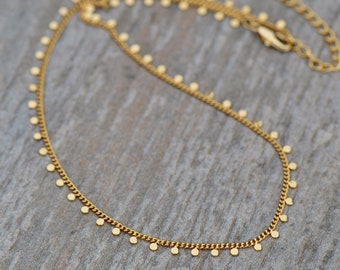 Minimalist Gold Dot Choker,Dainty Gold Chain Necklace,Adjustable,Gold Coin Dangle Chain Choker Necklace,Minimalist,Lightweight,Gift,Layer