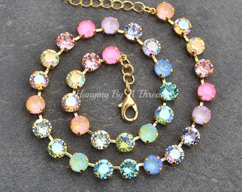 Confetti Ombre Crystal Tennis Necklace,Pastel Colorful,Swarovski Crystal 8mm Tennis Necklace,Stacking Layering,Peach,Pink,Blue,Rainbow,Multi