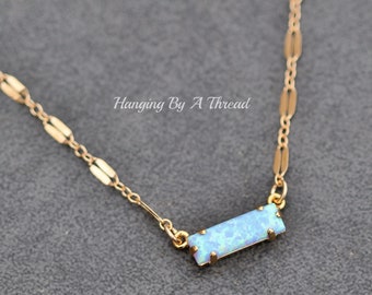 LIMITED Sky Blue Opal Baguette Necklace,14K Gold Filled Lacy Filigree Necklace,Small Opal Necklace,Gift For Her,October Birthstone,Rectangle