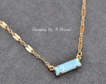 LIMITED Sky Blue Opal Baguette Necklace,14K Gold Filled Lacy Filigree Necklace,Small Opal Necklace,Gift For Her,October Birthstone,Rectangle