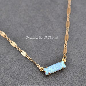 LIMITED Sky Blue Opal Baguette Necklace,14K Gold Filled Lacy Filigree Necklace,Small Opal Necklace,Gift For Her,October Birthstone,Rectangle