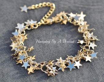 NEW Golden Star Charm Bracelet,Gold Star Stars Bracelet,Cha Cha Bracelet,Layering,Celestial,Gift For Her,Astrology,Constellation,Trendy