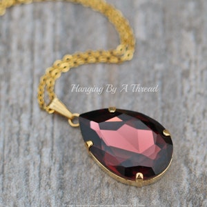 LIMITED Burgundy Maroon Large Pear Pendant,Swarovski Crystal Rhinestone Necklace,Long Layering Necklace,Burgundy,Gold,Gift