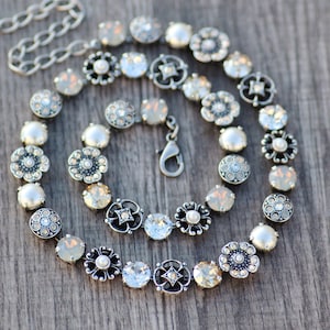 NEW Oyster Pearl Necklace,Embellished Swarovski Crystal Pearl & Rhinestone Tennis Necklace,White Pearl,Light Grey Opal,Champagne,Designer