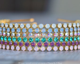Choose Your Color Crystal Embellished Headband,6mm Swarovski Crystal Headband,Gold,Many Colors,White Opal,Pink Opal,Hair Accessories,Gift