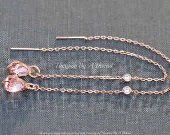 LIMITED Rose Gold Crystal Threader Earrings,Rose Blush Rosaline Briolette Crystal,Rose Gold Chain Earring,Threader Earring,Bridal,Wedding