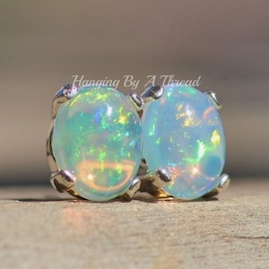 GORGEOUS Small Welo Opal Oval Stud Earrings,Genuine Ethiopian Opal Silver Stud,Minimalist Gemstone Post,October Birthstone,Gift For Her