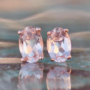 GENUINE Morganite Oval Stud Earring,Blush Rose Peach Morganite,Petite Stud,14K Rose Gold Vermeil,Sterling Post Earring,Womens Stud,Gift,OOAK