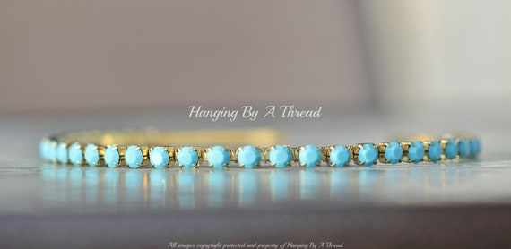 Under the Sea- Handmade Turquoise & Crystal Wire-Wrapped Women’s Headband Vintage Turquoise Aqua Blue Crystal Embellished Headband,6mm  main image 3
