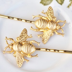 Brass Honeybee Bobby Pins,Set of Two,Highly Detailed,Golden Bee Hair Pins,Bridal,Whimsical,Shabbby Chic,Outdoor Wedding,Bridal Hair Pins image 2