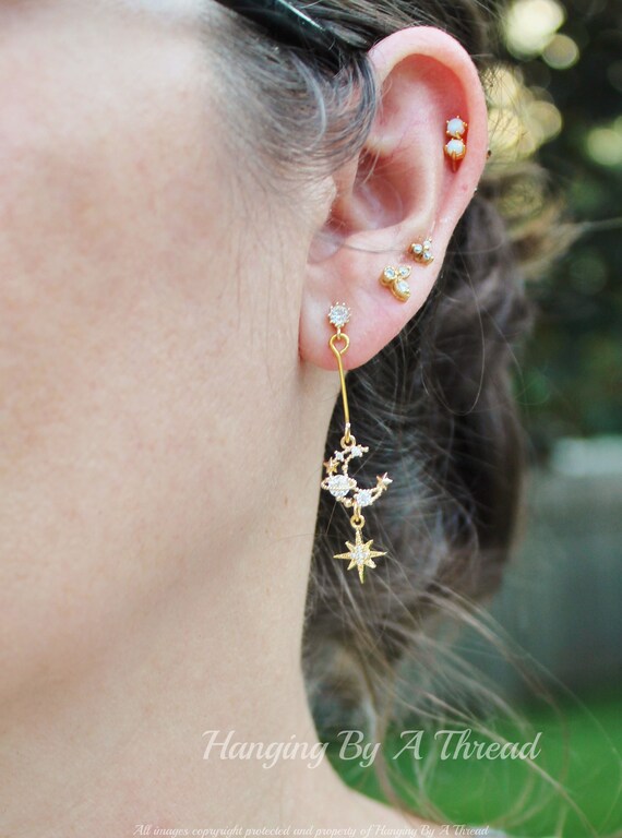 Gold Cubic Zirconia Crescent Moon Earrings,long Dangle