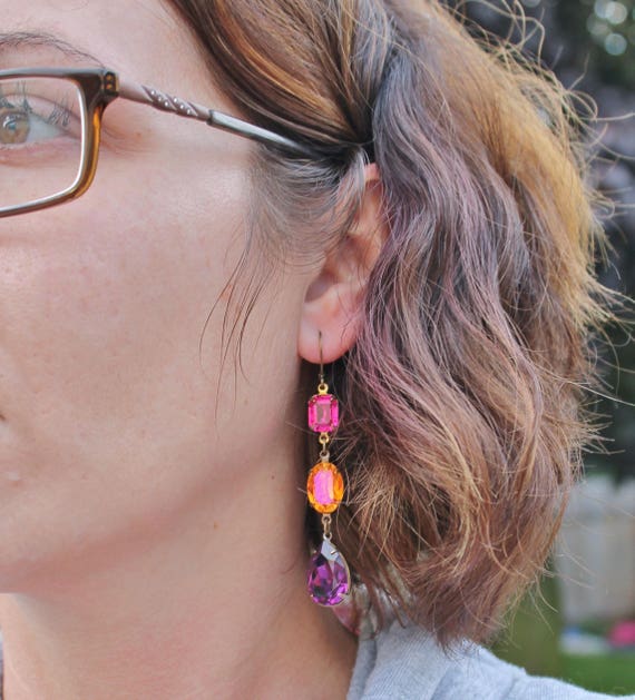 NEW Astral Pink Amethyst Fuchsia Long Drop Earring,dangle