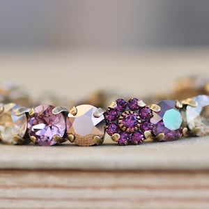 Sugar Plum,Amethyst Purple,Lilac Shade Rose Gold Bracelet,Metallic Gold Rose Gold 8mm Tennis Bracelet,Flower Embellished,Stacking