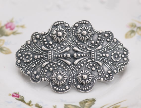Art Nouveau Victorian Large Silver Hair Barrette antique Silver