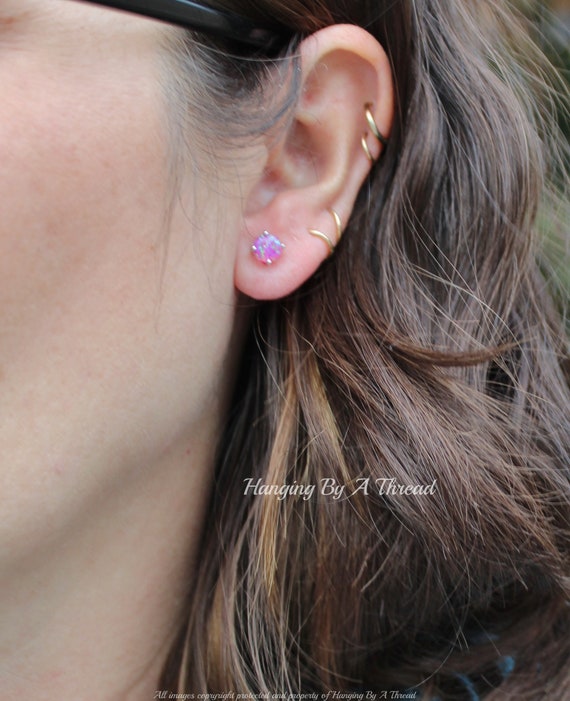Opal Earrings in Round Shape Sterling Silver wi/Flower Border Post Studs 6mm 