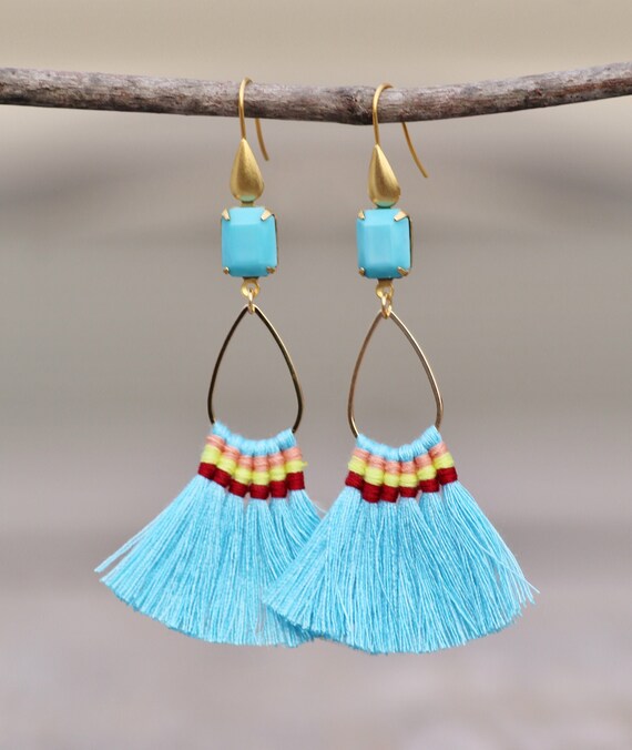 Tassel Earrings - Aqua (EAR 061) – Pink Lemons Boutique