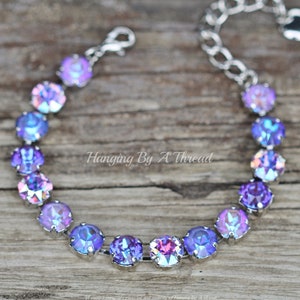 Pulsera de tenis de cristal violeta púrpura, nueva pulsera de cristal de 8 mm 39ss, Swarovski, pulsera de diamantes de imitación, cristal Delite Shimmer, apilable, regalo