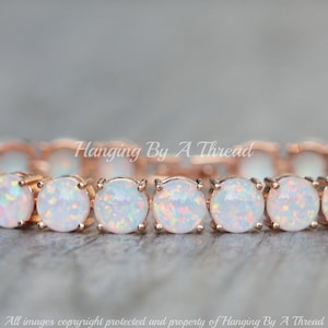 STUNNING White Lab Created Opal Gemstone Bracelet,White Rainbow Opal,Rose Gold Tennis Bracelet,October Birthstone,Layering,8mm,Created,Gift