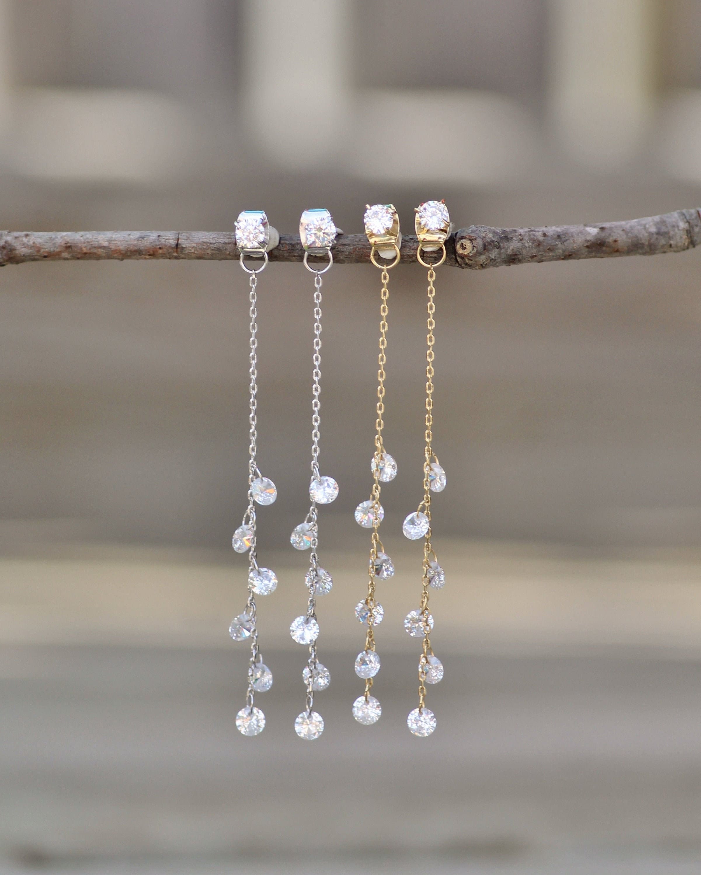 [TATIANA] 韓国☆Water drop Cubic One-Touch Earring Huitan Gorgeous AAA Cubic Zirconia Water Drop Charm Women