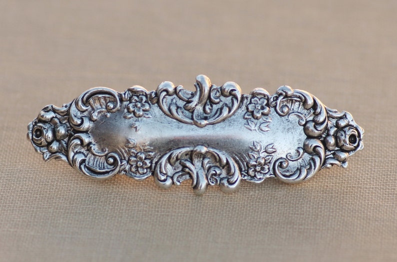 Antique Silver Ornate Filigree Art Nouveau Hair Barrette,Silver Hair Clip,Victorian Style Flourish Hair Clip,Bridal,Vintage Style,Gift image 2