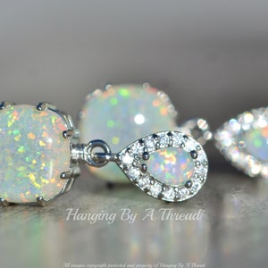 STUNNING White Lab Opal Gemstone Earrings,Small White Opal Drop,Post Stud Earring,Cushion Square Opal,Bridal Wedding Earrings,Silver,Halo