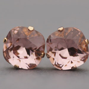 NEW Swarovski Dusky Blush Rose Cushion Studs,Swarovski Rhinestone Post Earrings,Vintage Rose,Dusky French Rose Peach,Bridesmaids,Weddings