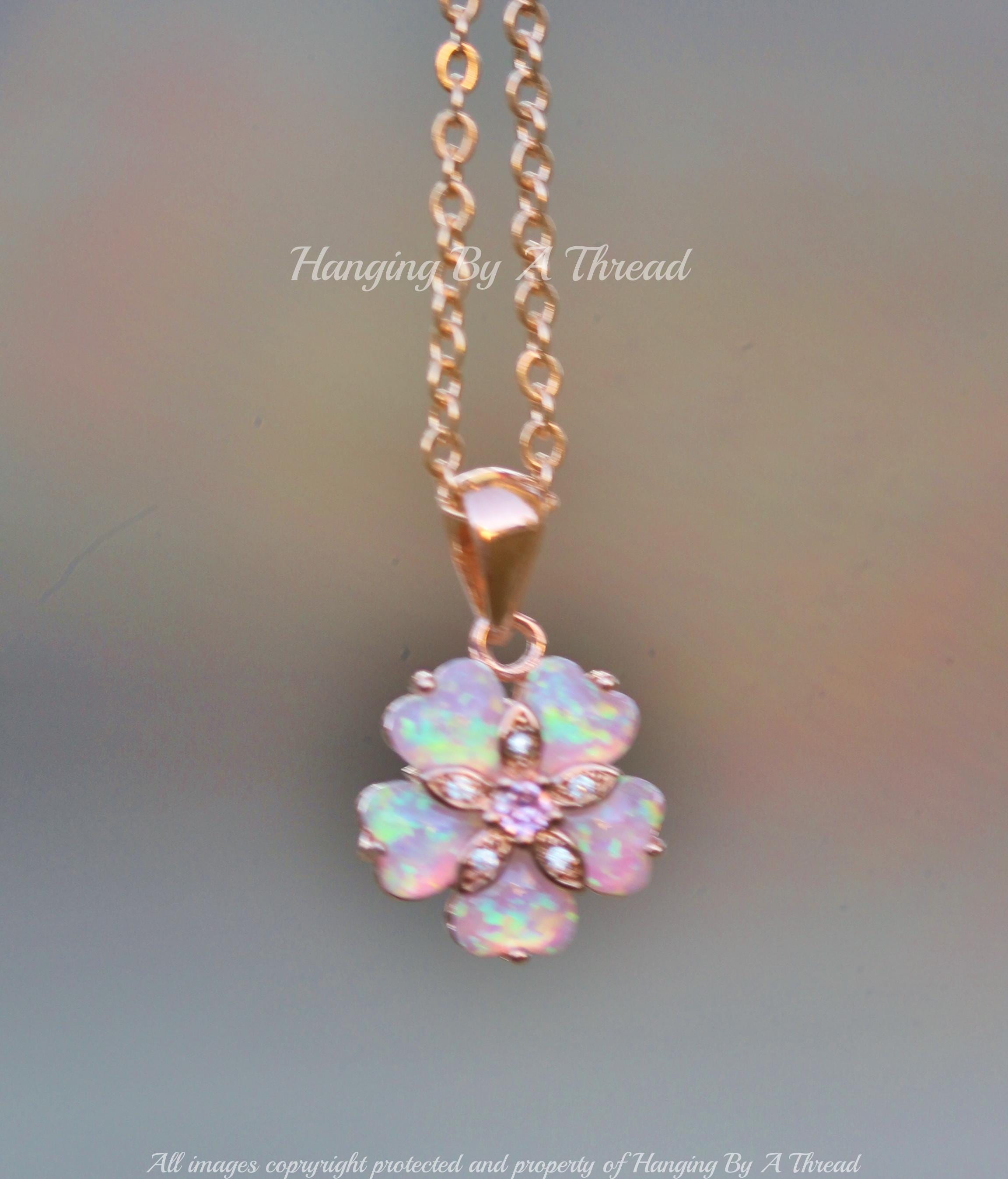 NEW Pink Opal Flower Pendant Necklace,rose Gold Pink Rainbow Lab