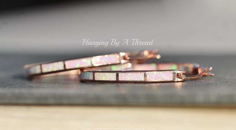 LARGE Pink Opal Rose Gold Hoop Earrings,Lab Created Opal Endless Hoop,Rose Gold Big Hoop Earrings,Lab Created Opal,Pink Rainbow,Rose Hoop image 5