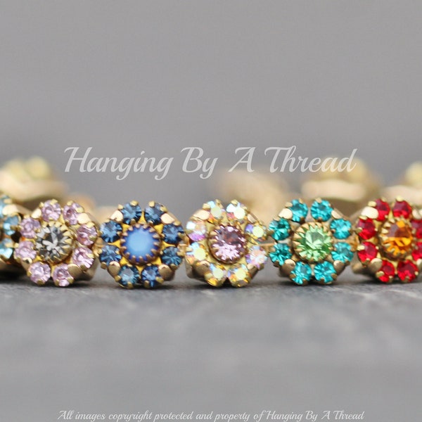 LIMITED Vintage Flower Garden Crystal Bracelet,Rainbow Flower Crystal Tennis Bracelet,Swarovski Stacked Flower Daisy,Gold,Multi Colorful