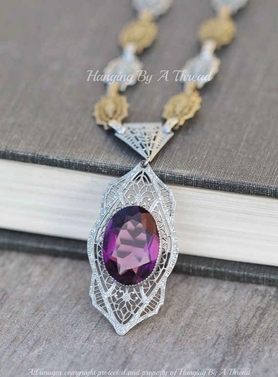 STUNNiNG PSCO Art Nouveau Amethyst Glass Filigree… - image 1