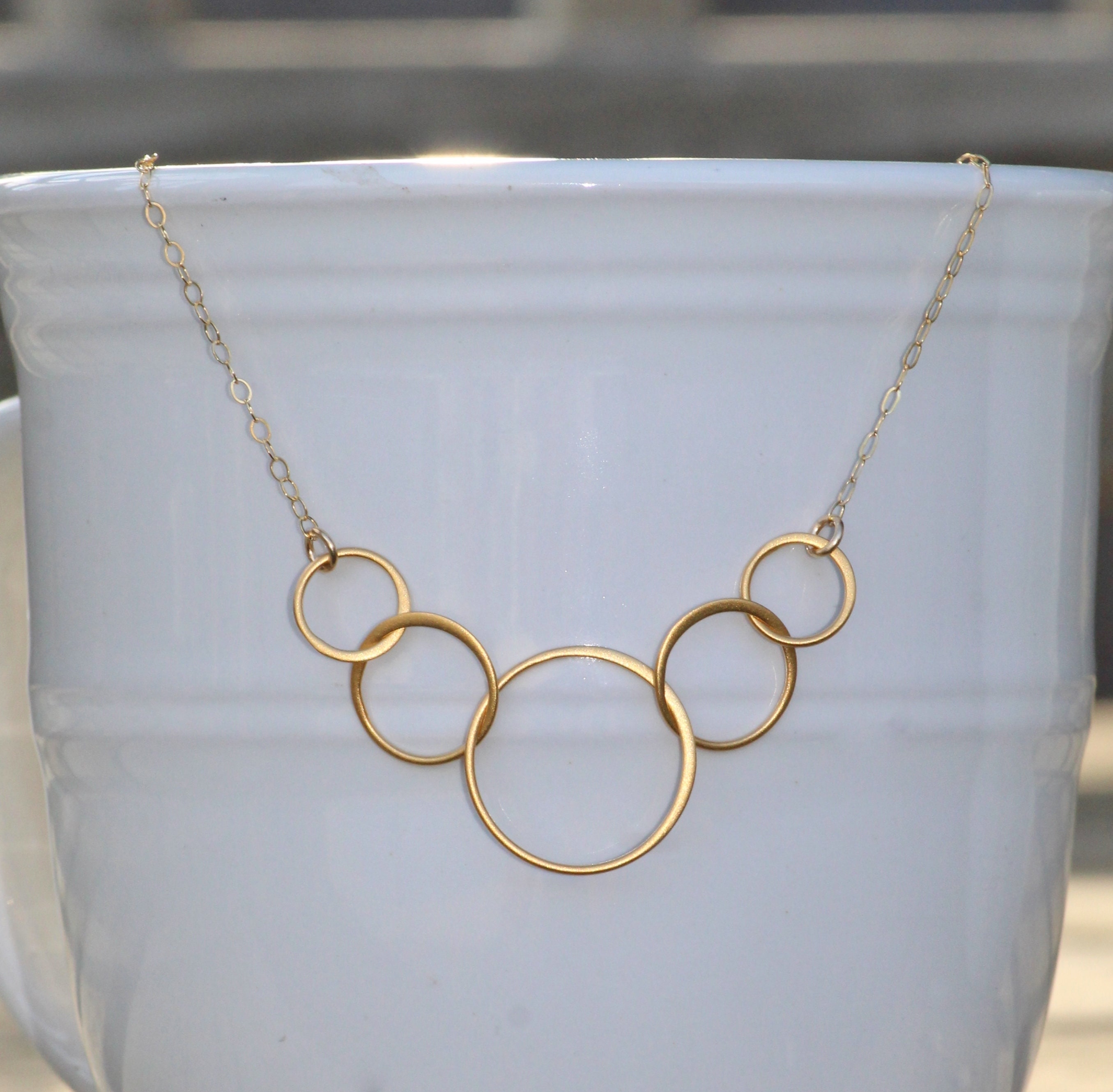 5 Interlocking Rings Necklace,14k Gold Vermeil 50th Birthday Necklace ...