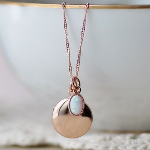 SMALL Plain Rose Gold & Opal Locket,Locket Pendant Necklace,Rose Gold Opal Necklace,Gift For Her,Mothers Day,Dainty Petite Small,Minimalist image 8