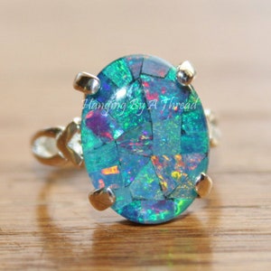 GENUINE Australian Opal Ring,Mosaic Opal Ring,Sterling Silver,Opal Jewelry,Birthstone,Gift for Her,Blue Opal,Gemstone Ring,OOAK