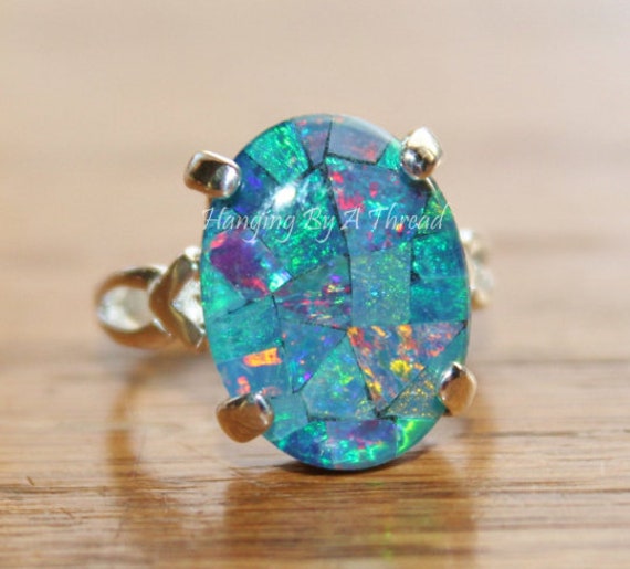 Koroit Opal Ring in 14k Gold and Sterling Silver, Australian Opal Ring –  Elyse Clark Jewelry