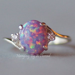 Rare Purple Fire Opal CZ Gemstone Ring,Lab Created Purple Opal Ring,Sterling Silver Womens Opal Ring,October Birthstone,Rainbow image 3