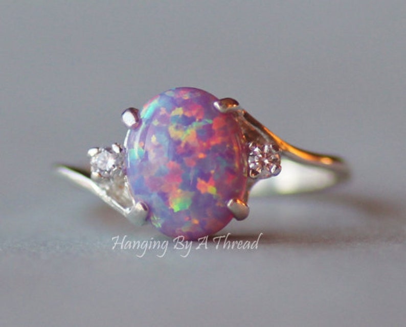 Rare Purple Fire Opal CZ Gemstone Ring,Lab Created Purple Opal Ring,Sterling Silver Womens Opal Ring,October Birthstone,Rainbow image 3