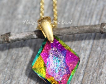 LAST 1 Vitrail Medium Growing Crystal Pendant,Large Rock Geode Crystal Necklace,Watermelon,Gold Pendant,Layering,Geometric,Gift For Her