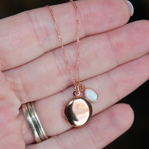 SMALL Plain Rose Gold & Opal Locket,Locket Pendant Necklace,Rose Gold Opal Necklace,Gift For Her,Mothers Day,Dainty Petite Small,Minimalist image 10