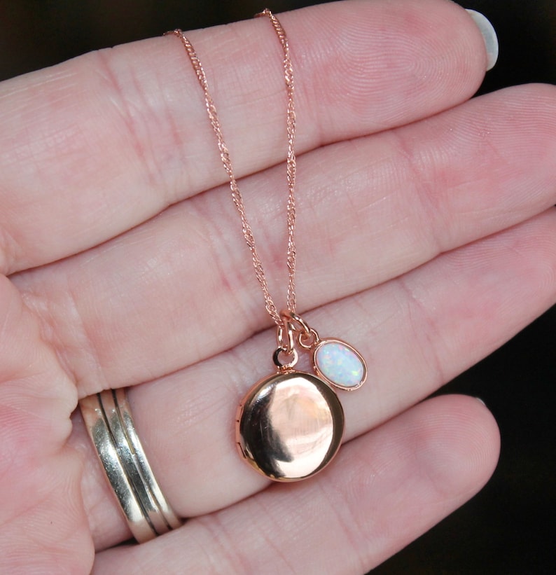 SMALL Plain Rose Gold & Opal Locket,Locket Pendant Necklace,Rose Gold Opal Necklace,Gift For Her,Mothers Day,Dainty Petite Small,Minimalist image 10