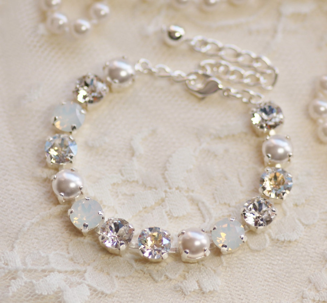 Swarovski White Diamond Mist Pearl Rhinestone Tennis Bracelet - Etsy