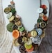 Bountiful Buttons - Vintage Button Necklace,Statement,AWARD WINNING,Green/Coral/Pearl/Ivory Buttons on Brass Chain,Repurposed 