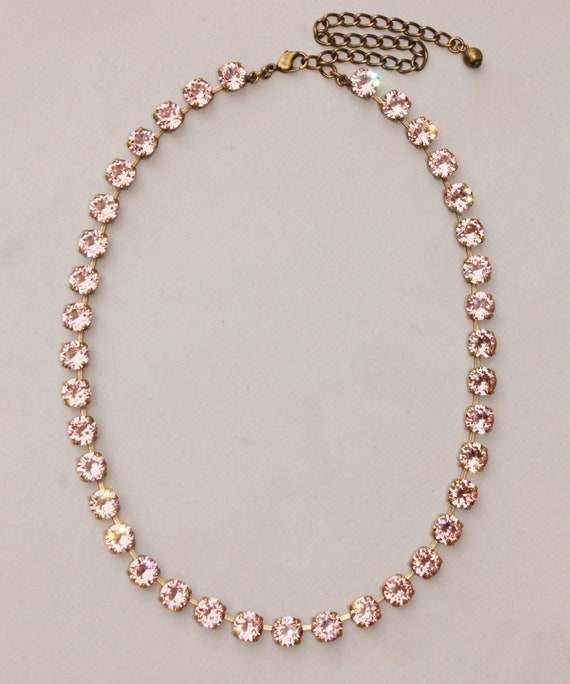 Quality Gold Sterling Silver Rhodium Plated Light Pink Swarovski Crystal  16.5 inch Necklace with 2 inch extension QG5529-16.5 - Sickinger's Jewelry