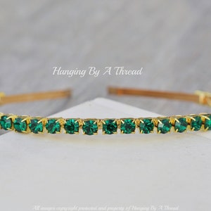 LIMITED STOCK Swarovski Crystal Jeweled Headband,Emerald GreenJewel,Emerald Headband,Gold,6mm Rhinestone,Bridal,Bridesmaids,Jewel Toned,Gift