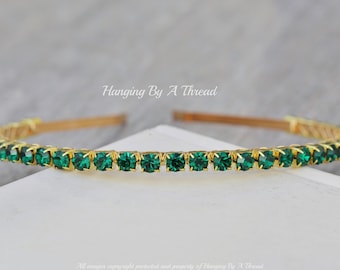 LIMITED STOCK Swarovski Crystal Jeweled Headband,Emerald GreenJewel,Emerald Headband,Gold,6mm Rhinestone,Bridal,Bridesmaids,Jewel Toned,Gift