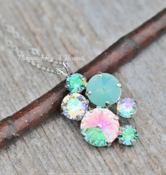 NEW Swarovski Pacific Opal Transmission Cluster Pendant,long